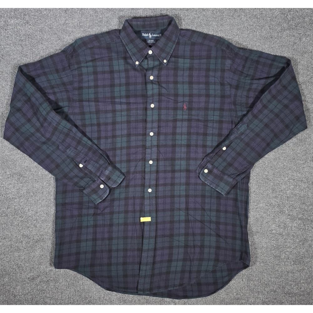 Ralph Lauren Blaire Mens Medium Black Watch Plaid Flannel Button Down Shirt Navy